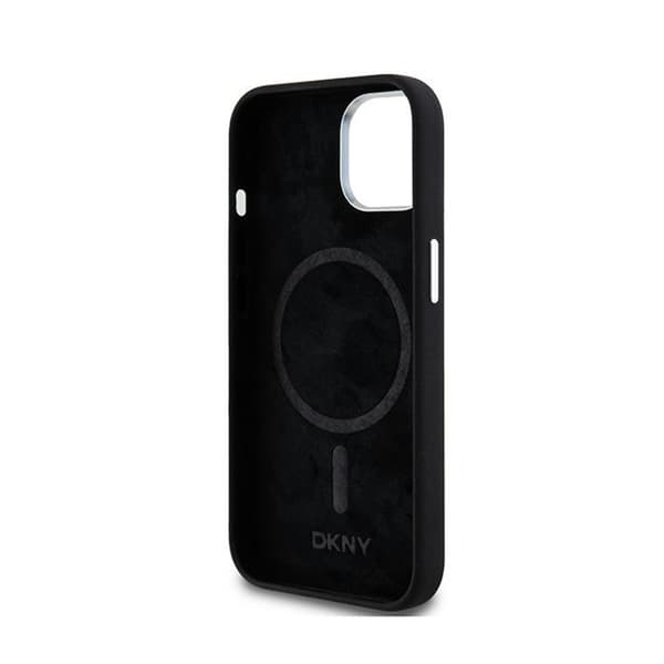DKNY Flydende Silikone Lille Metallogo MagSafe - iPhone 15 Plus / 14 Plus Etui (Sort)
