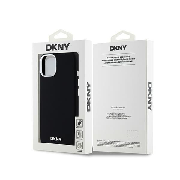 DKNY Flydende Silikone Lille Metallogo MagSafe - iPhone 15 Plus / 14 Plus Etui (Sort)
