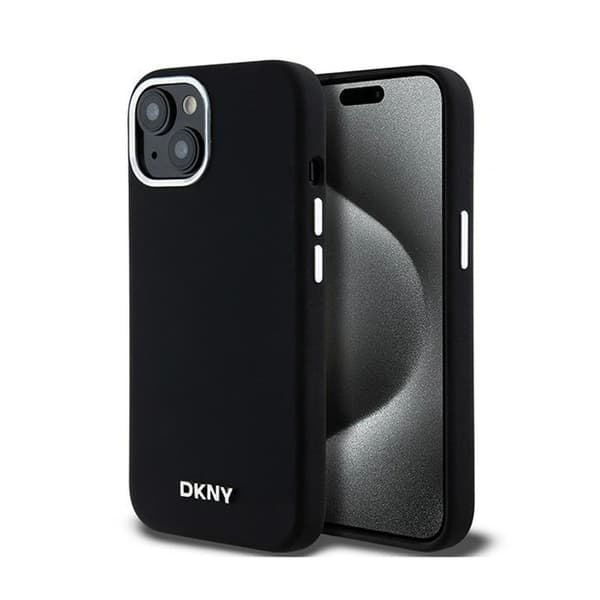 DKNY Flydende Silikone Lille Metallogo MagSafe - iPhone 15 Plus / 14 Plus Etui (Sort)