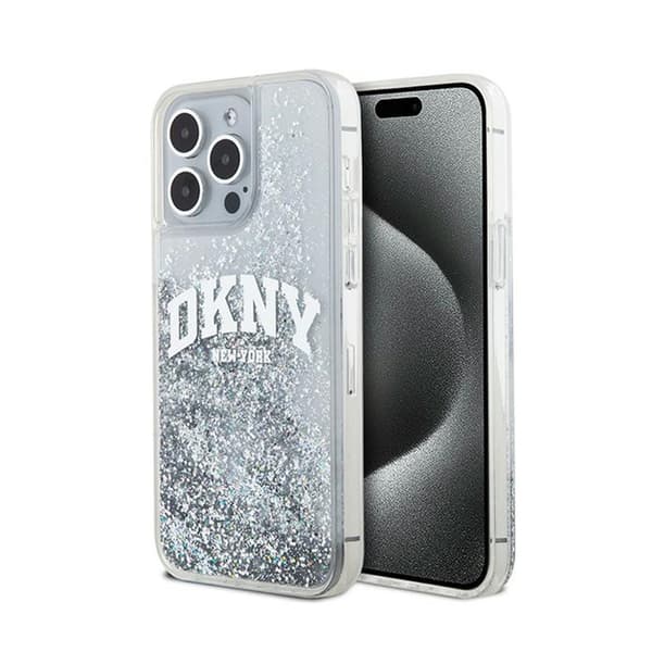 DKNY Liquid Glitter Big Logo - iPhone 15 Pro Max -kotelo (valkoinen)