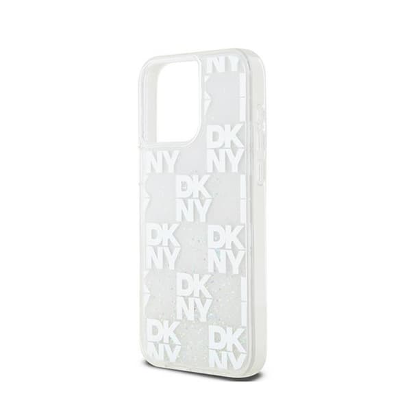 DKNY Liquid Glitter Multilogo - iPhone 15 Pro Max -suojakuori (valkoinen)