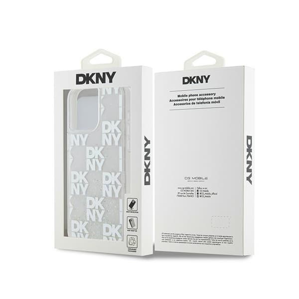 DKNY Liquid Glitter Multilogo - iPhone 15 Pro Max -suojakuori (valkoinen)