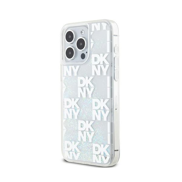 DKNY Liquid Glitter Multilogo - iPhone 15 Pro Max -suojakuori (valkoinen)