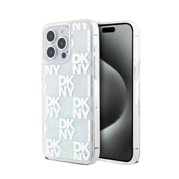 DKNY Liquid Glitter Multilogo - iPhone 15 Pro Max -suojakuori (valkoinen)