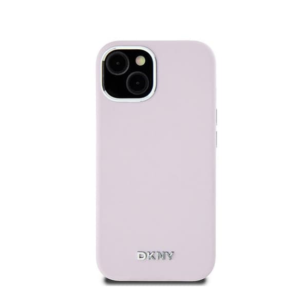 DKNY nestemäinen silikoninen pieni metallinen logo MagSafe - iPhone 15 / 14 / 13 -kotelo (vaaleanpunainen)