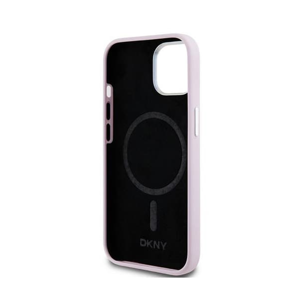 DKNY nestemäinen silikoninen pieni metallinen logo MagSafe - iPhone 15 / 14 / 13 -kotelo (vaaleanpunainen)