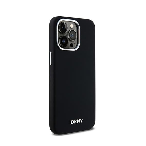 DKNY Liquid Silicone Small Metal Logo MagSafe - iPhone 15 Pro Max -kotelo (musta)