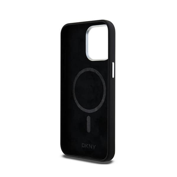 DKNY Liquid Silicone Small Metal Logo MagSafe - iPhone 15 Pro Max -kotelo (musta)