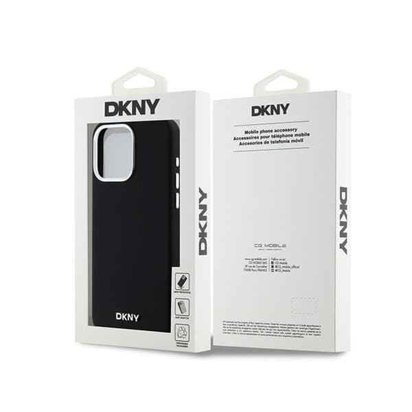 DKNY Liquid Silicone Small Metal Logo MagSafe - iPhone 15 Pro Max -kotelo (musta)