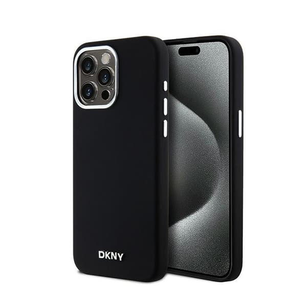 DKNY Liquid Silicone Small Metal Logo MagSafe - iPhone 15 Pro Max -kotelo (musta)