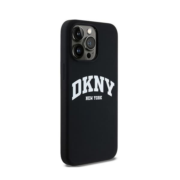 DKNY Liquid Silicone White Printed Logo MagSafe - iPhone 15 Pro Max -kotelo (musta)