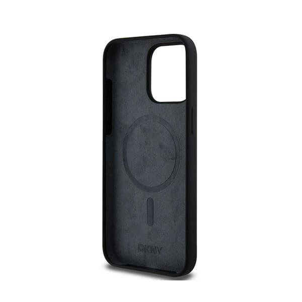 DKNY Liquid Silicone White Printed Logo MagSafe - iPhone 15 Pro Max -kotelo (musta)