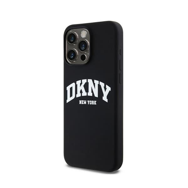 DKNY Liquid Silicone White Printed Logo MagSafe - iPhone 15 Pro Max -kotelo (musta)