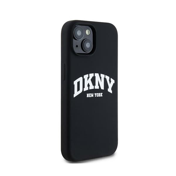 DKNY Liquid Silicone White Printed Logo MagSafe - iPhone 15 Plus / 14 Plus -kotelo (musta)