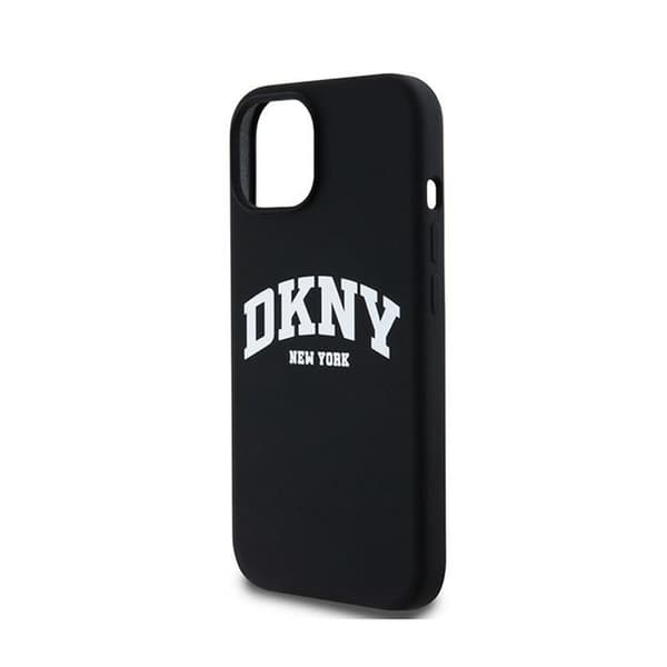 DKNY Liquid Silicone White Printed Logo MagSafe - iPhone 15 Plus / 14 Plus -kotelo (musta)