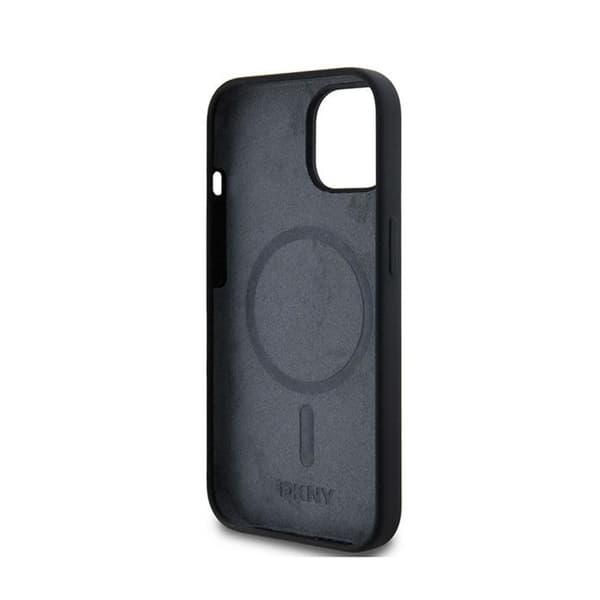 DKNY Liquid Silicone White Printed Logo MagSafe - iPhone 15 Plus / 14 Plus -kotelo (musta)