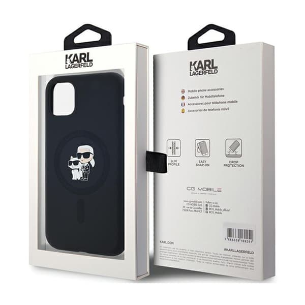 Karl Lagerfeld silikoninen Karl & Choupette MagSafe - iPhone 11 -suojakuori (musta)
