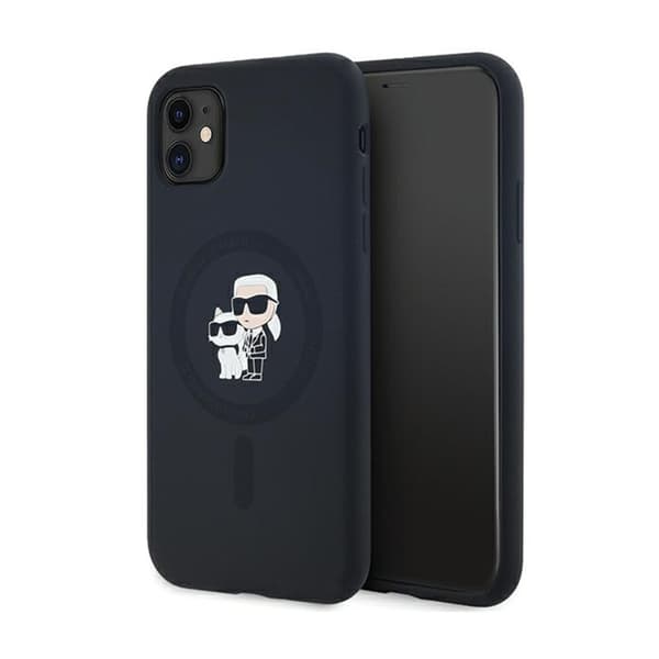 Karl Lagerfeld silikoninen Karl & Choupette MagSafe - iPhone 11 -suojakuori (musta)