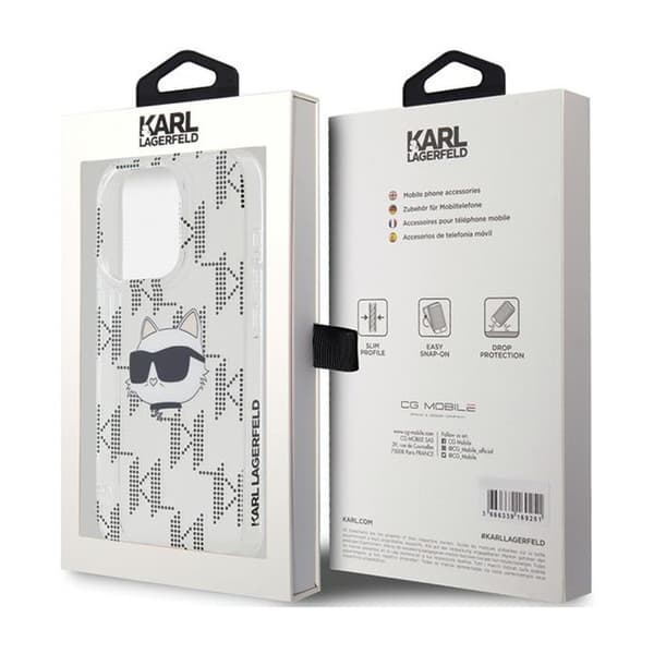Karl Lagerfeld IML Choupette Hoved & Monogram - iPhone 15 Pro Etui (Klart)