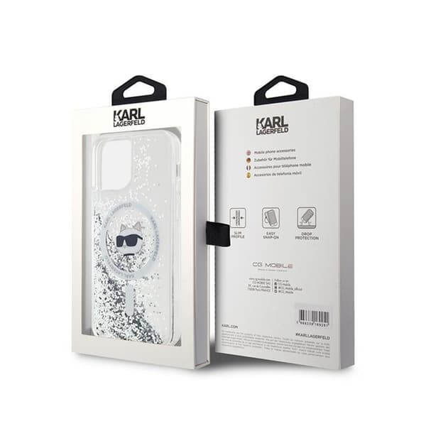Karl Lagerfeld Liquid Glitter Choupette Head MagSafe - iPhone 12 / iPhone 12 Pro cover (gennemsigtigt)