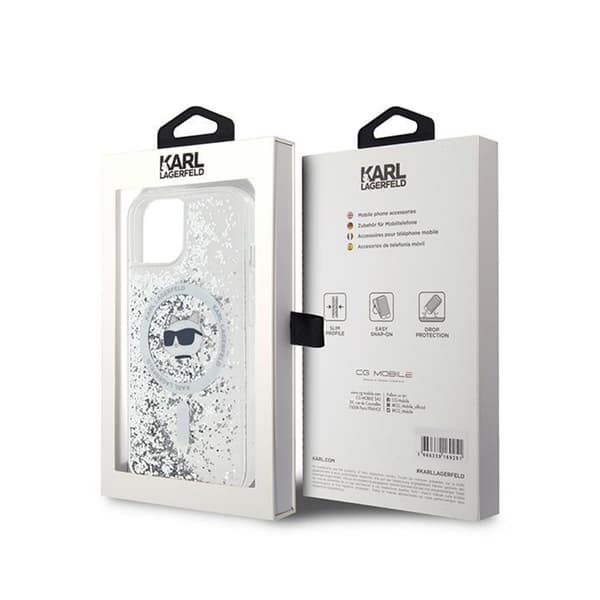 Karl Lagerfeld Liquid Glitter Choupette Head MagSafe - iPhone 15 Plus / 14 Plus -suojakuori (kirkas)
