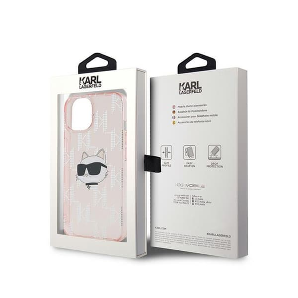 Karl Lagerfeld IML Choupette Head & Monogram - iPhone 13 -suojakuori (Vaaleanpunainen)