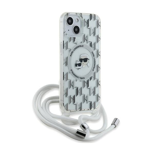 Karl Lagerfeld IML Crossbody Monogram Karl & Choupette Head MagSafe - Etui til iPhone 15 / 14 / 13 (gennemsigtig)