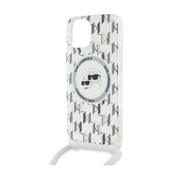 Karl Lagerfeld IML Crossbody Monogram Karl & Choupette Head MagSafe - Etui til iPhone 15 / 14 / 13 (gennemsigtig)