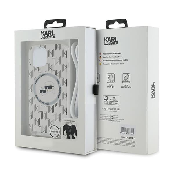 Karl Lagerfeld IML Crossbody Monogram Karl & Choupette Head MagSafe - Etui til iPhone 15 / 14 / 13 (gennemsigtig)