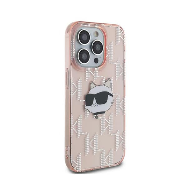 Karl Lagerfeld IML Choupette Head & Monogram - iPhone 13 Pro Max -suojakuori (Vaaleanpunainen)