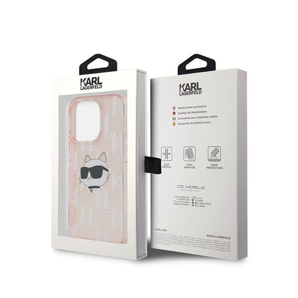 Karl Lagerfeld IML Choupette Head & Monogram - iPhone 13 Pro Max -suojakuori (Vaaleanpunainen)