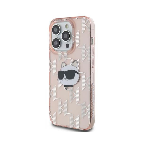 Karl Lagerfeld IML Choupette Head & Monogram - iPhone 13 Pro Max -suojakuori (Vaaleanpunainen)