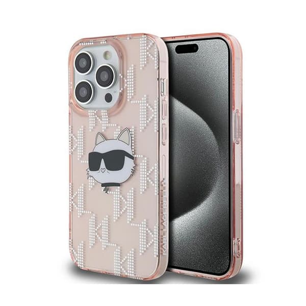 Karl Lagerfeld IML Choupette Head & Monogram - iPhone 13 Pro Max -suojakuori (Vaaleanpunainen)
