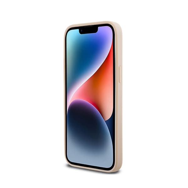 DKNY Nahkaruutukuvioinen yksikuvioinen kuvio ja painetut raidat - iPhone 14 Pro Max -kotelo (Vaaleanpunainen)