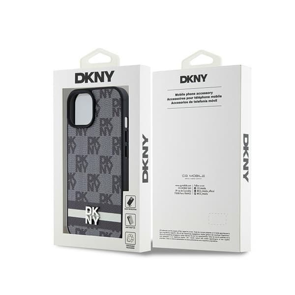 DKNY Nahkaruutukuvioinen yksikuvioinen kuvio ja painetut raidat - iPhone 15 Plus / 14 Plus -kotelo (musta)