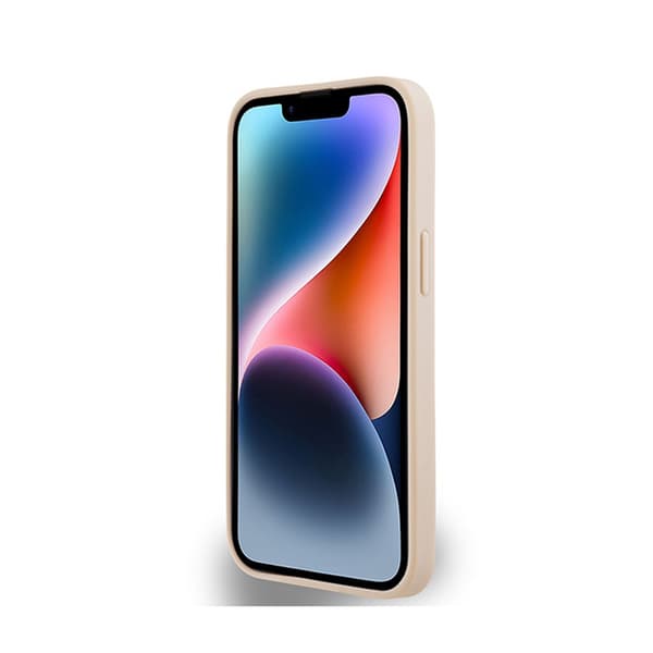 DKNY Nahkaruutukuvioinen yksikuvioinen kuvio ja painetut raidat - iPhone 15 Plus / 14 Plus -kotelo (vaaleanpunainen)