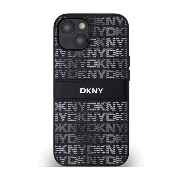 DKNY Nahkainen Mono Stripe & Metal Logo - iPhone 14 / 15 / 13 -kotelo (musta)