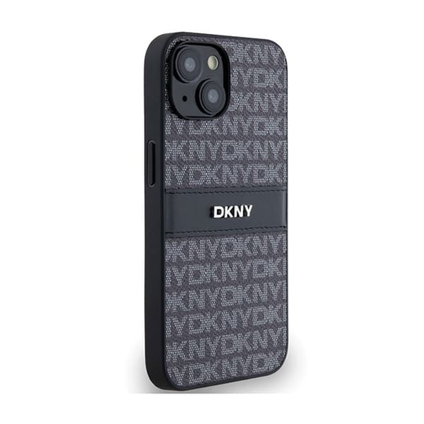 DKNY Nahkainen Mono Stripe & Metal Logo - iPhone 14 / 15 / 13 -kotelo (musta)