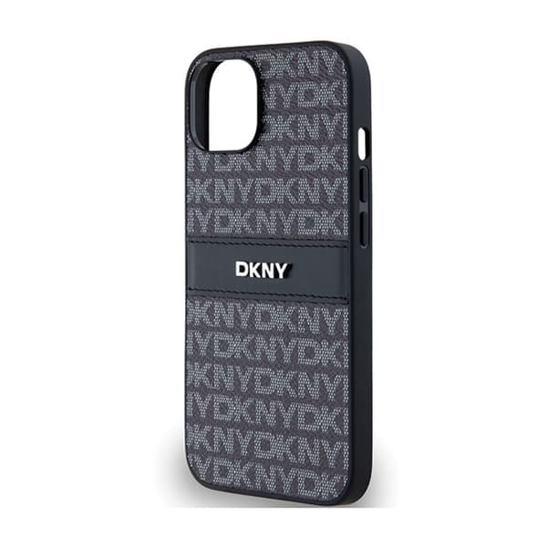 DKNY Nahkainen Mono Stripe & Metal Logo - iPhone 14 / 15 / 13 -kotelo (musta)