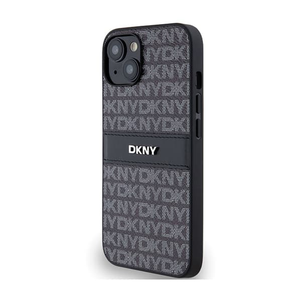 DKNY Nahkainen Mono Stripe & Metal Logo - iPhone 14 / 15 / 13 -kotelo (musta)