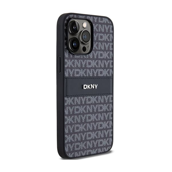 DKNY Leather Mono Stripe & Metal Logo - iPhone 14 Pro Max -kotelo (musta)