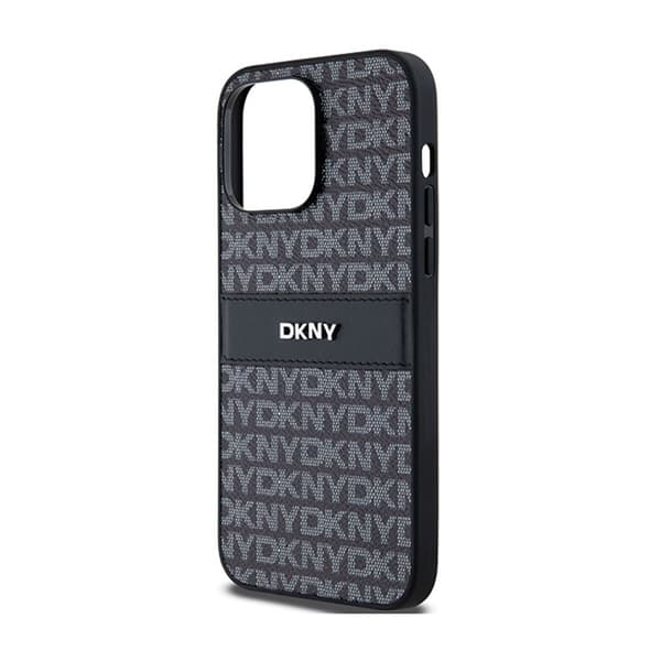 DKNY Leather Mono Stripe & Metal Logo - iPhone 14 Pro Max -kotelo (musta)