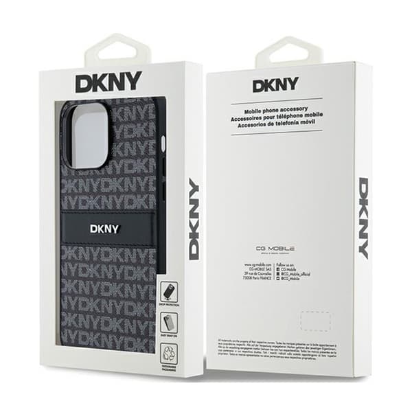 DKNY Leather Mono Stripe & Metal Logo - iPhone 14 Pro Max -kotelo (musta)