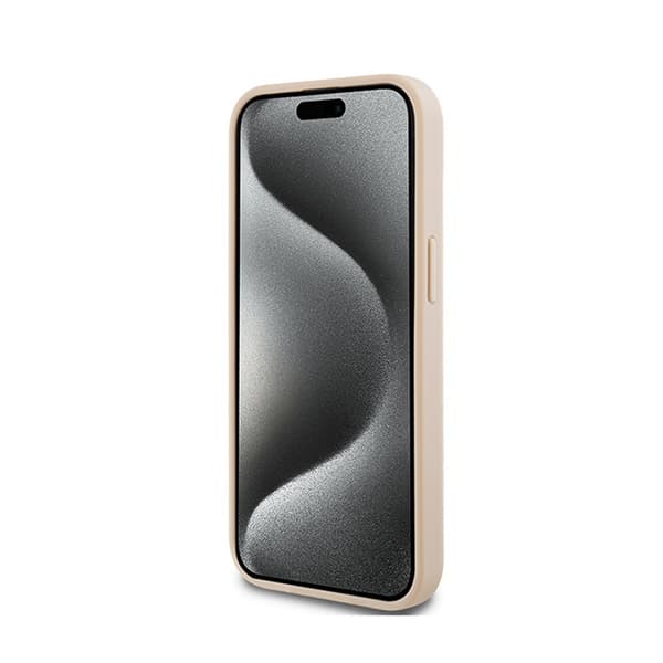 DKNY Leather Mono Stripe & Metal Logo - iPhone 15 Plus / 14 Plus -kotelo (vaaleanpunainen)