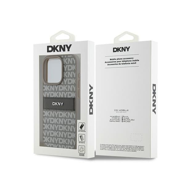 DKNY Leather Mono Stripe & Metal Logo - iPhone 15 Pro Max -kotelo (beige)
