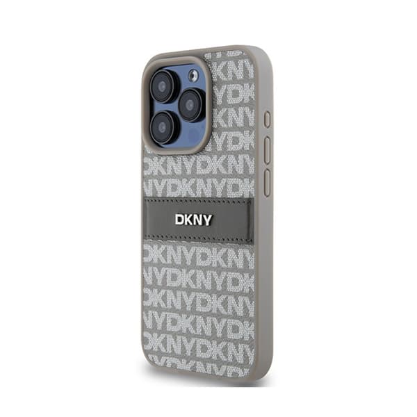 DKNY Leather Mono Stripe & Metal Logo - iPhone 15 Pro Max -kotelo (beige)