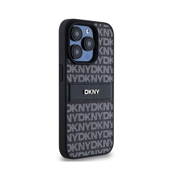 DKNY Leather Mono Stripe & Metal Logo - iPhone 15 Pro Max -kotelo (musta)