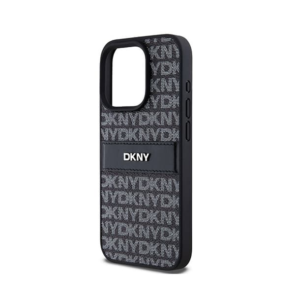 DKNY Leather Mono Stripe & Metal Logo - iPhone 15 Pro Max -kotelo (musta)