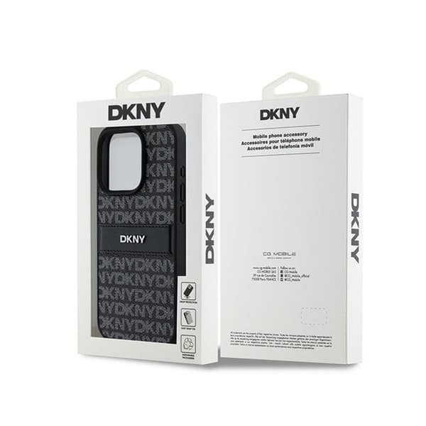 DKNY Leather Mono Stripe & Metal Logo - iPhone 15 Pro Max -kotelo (musta)