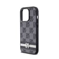Miniatyrbillede 6 af 8: DKNY Læder Ternet Mono Mønster & Trykte Striber - iPhone 14 Pro Etui (Sort)